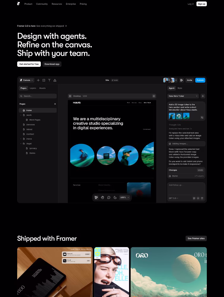 Framer website builder banner