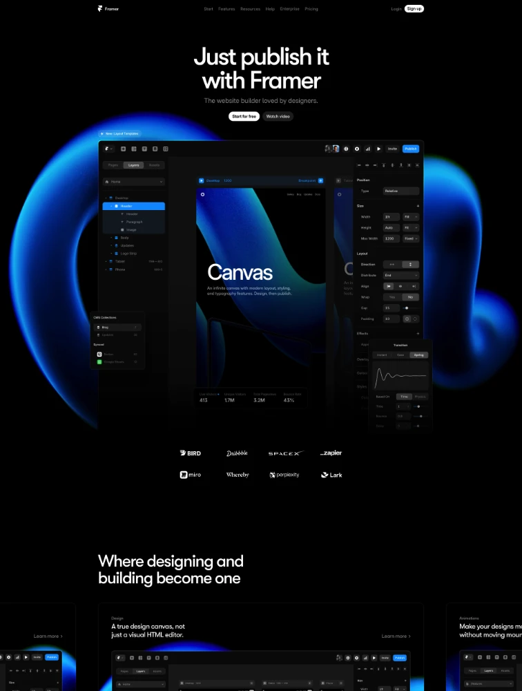 Framer website builder banner