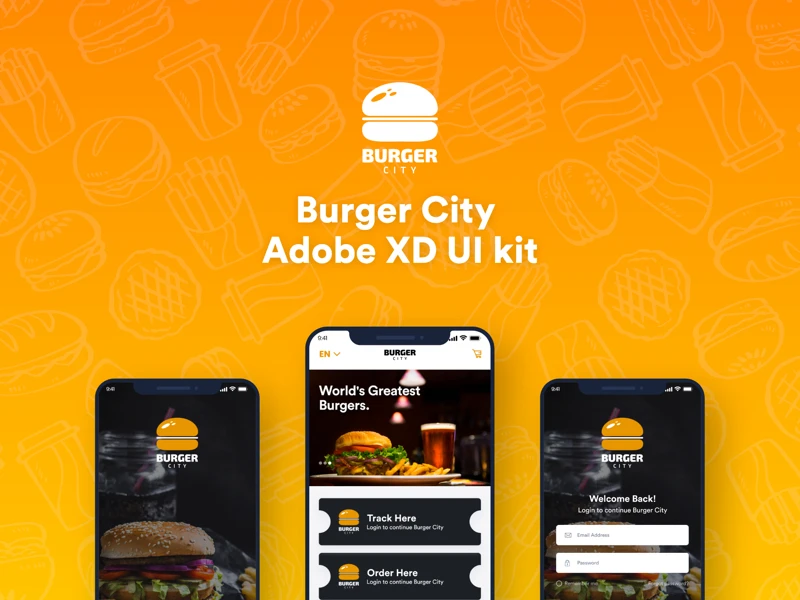 Burger City - Free Adobe XD UI Kit freebie preview