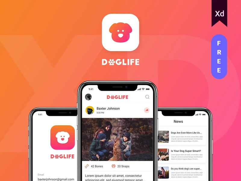 Doglife UI Kit Free for Adobe XD freebie preview