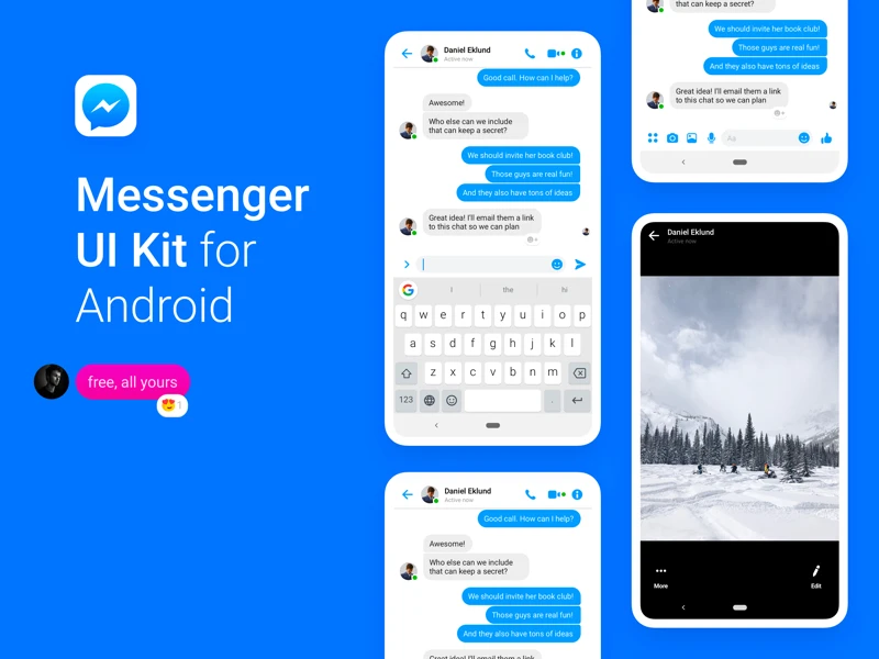 Facebook Messenger UI Kit for Android freebie preview