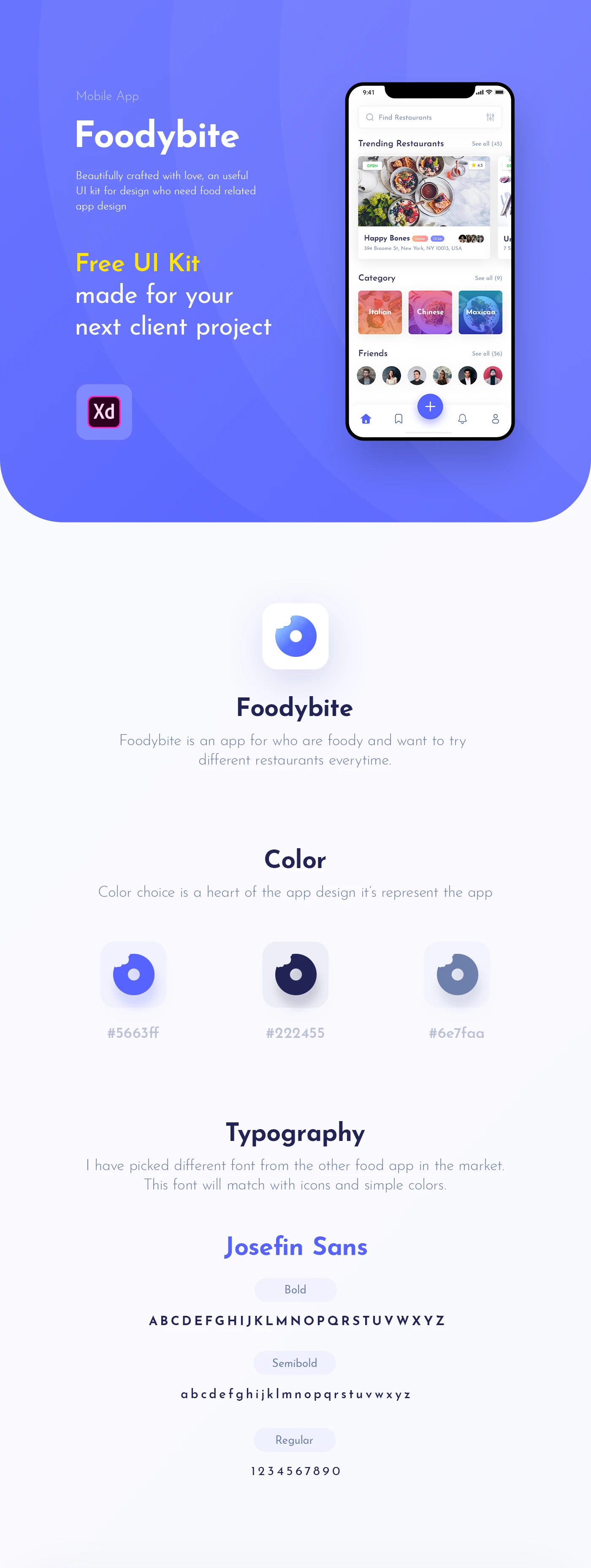 Foodybite - Free UI Kit for Adobe XD - 1