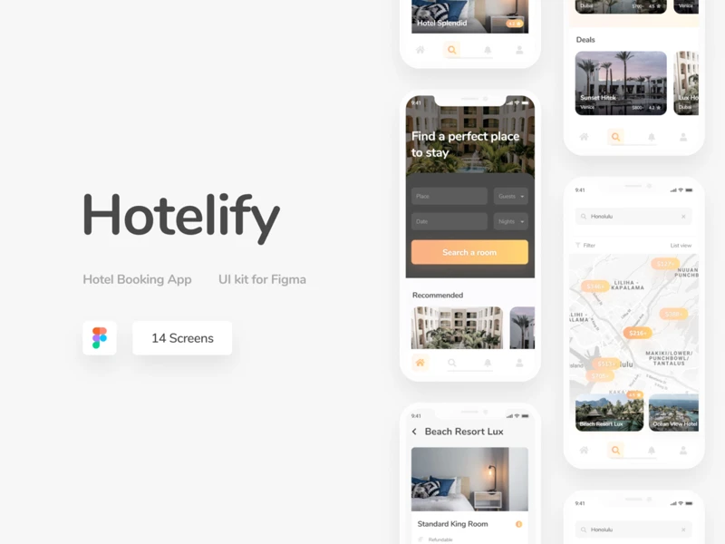 Hotelify - Hotel Booking App for Figma freebie preview