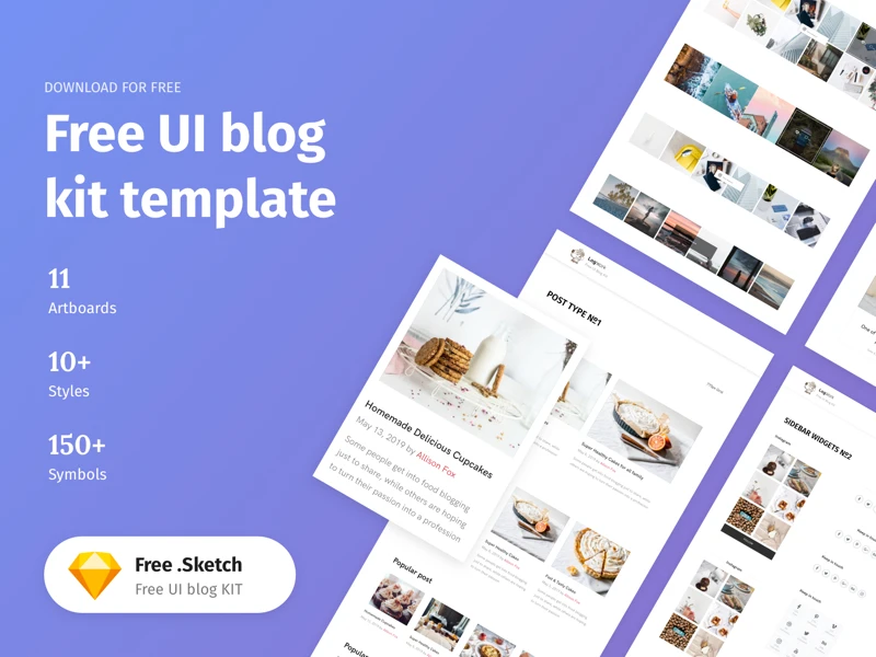 UI Blog Kit Template for Sketch freebie preview