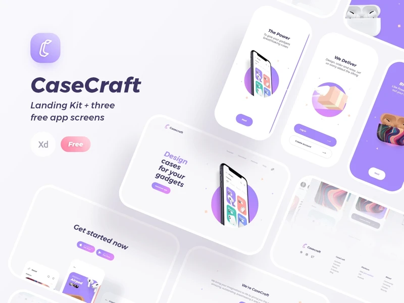 Case Craft Landing Kit for Adobe XD freebie preview
