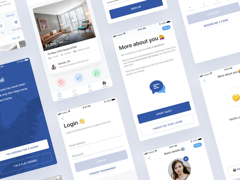 Find a Roommate Free UI Kit for Sketch freebie preview