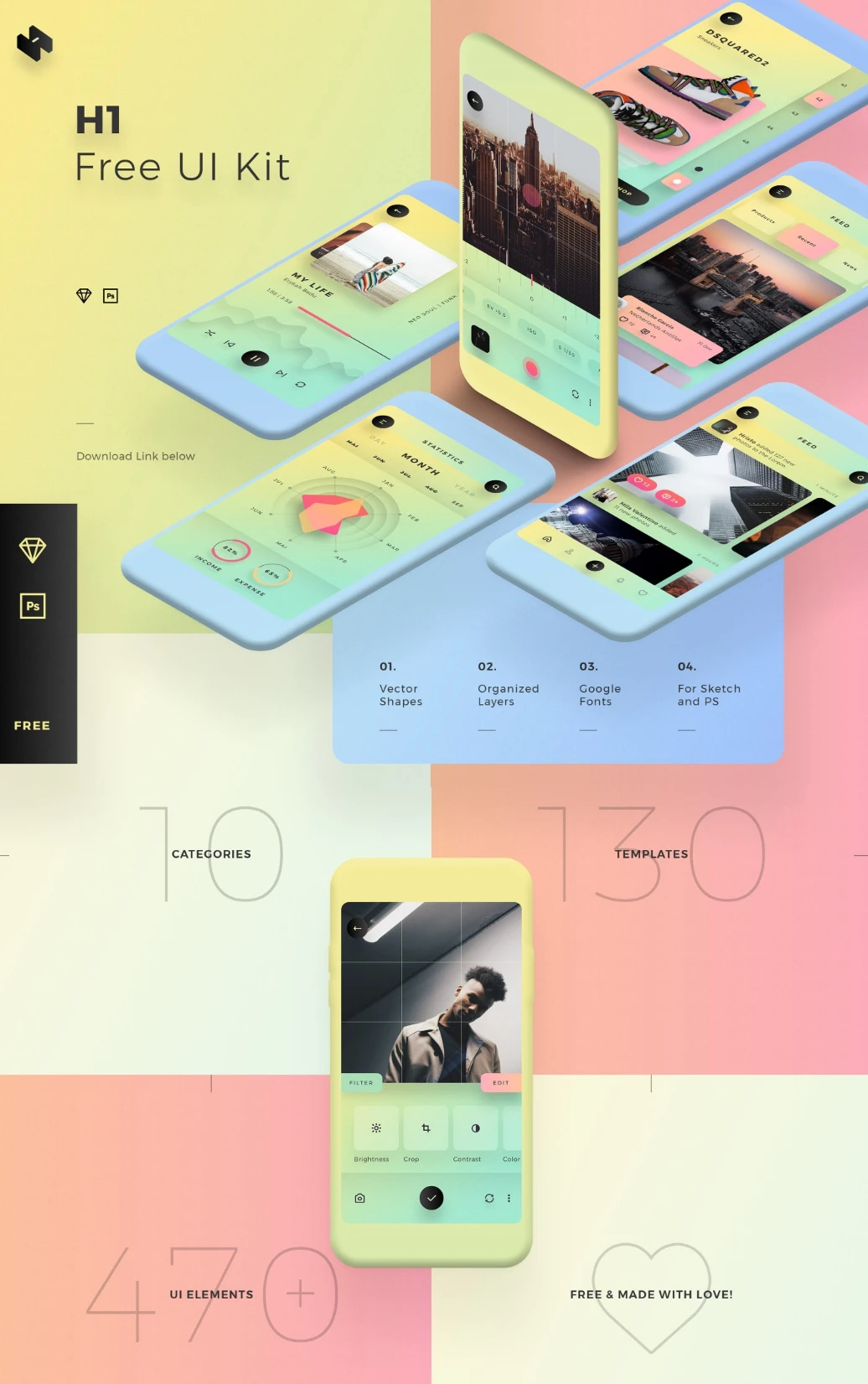 H1 Free Mobile UI Kit - 1