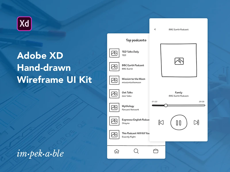 Hand Draw Wireframe UI Kit for Adobe XD freebie preview