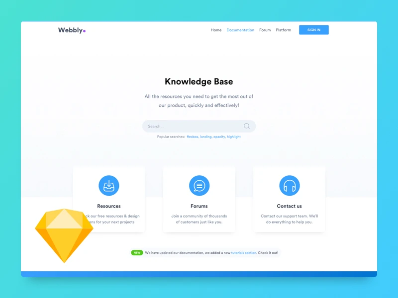 Knowledge Base Landing Page for Sketch freebie preview