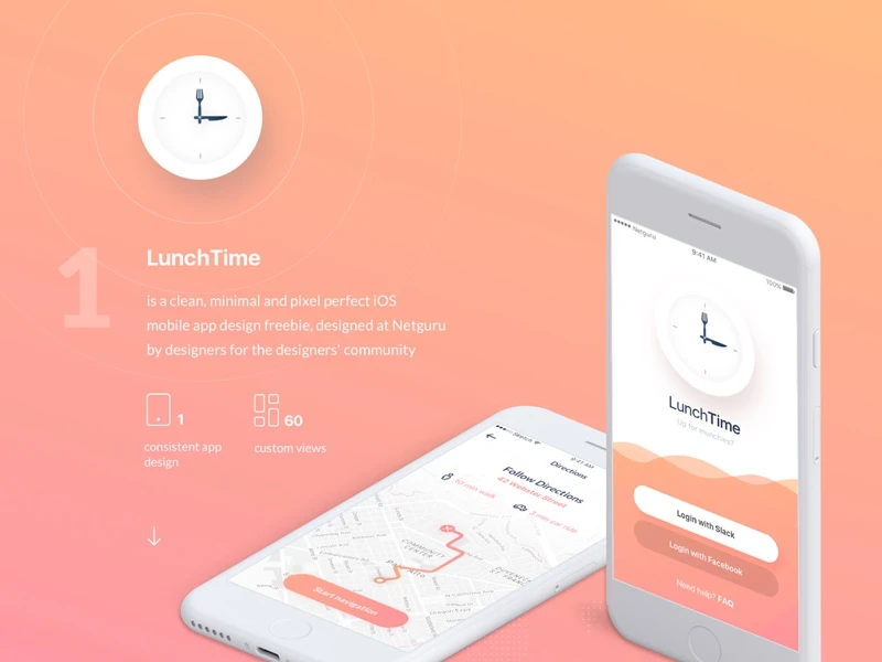 LunchTime - Mobile App Design freebie preview
