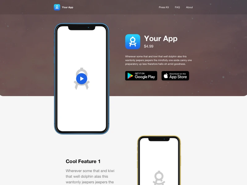 Mobile App Landing Page for Sketch freebie preview