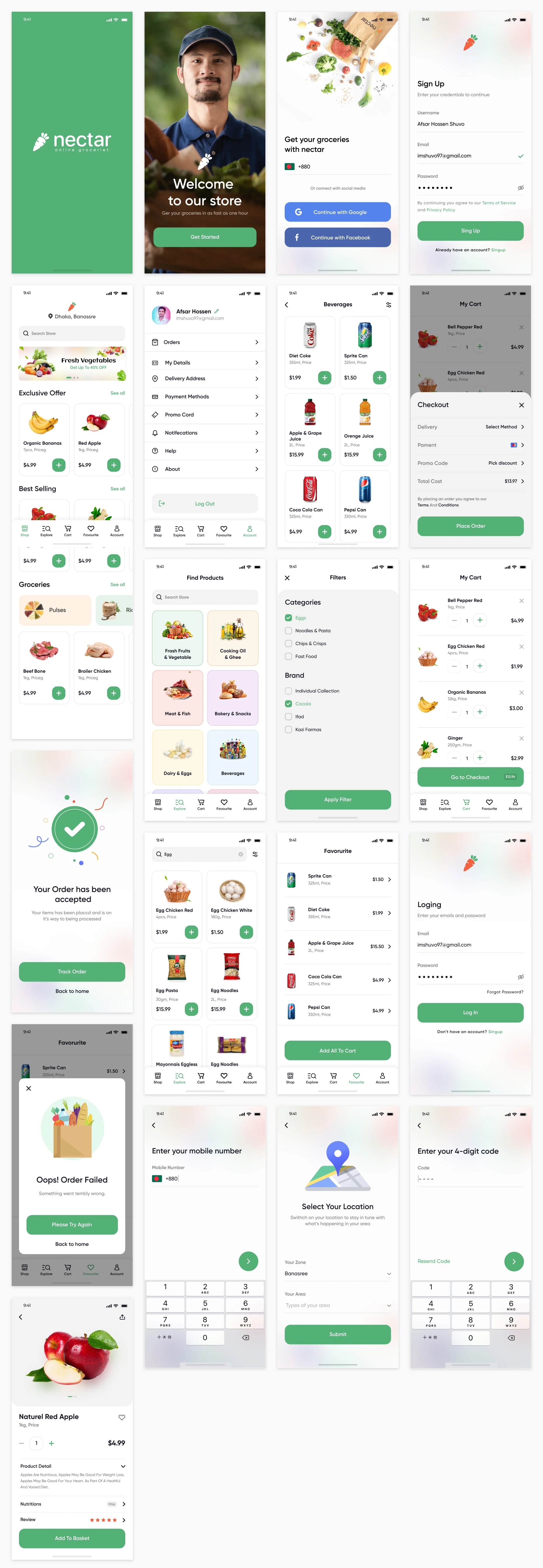 Online Groceries Free App UI Kit for Figma - 1