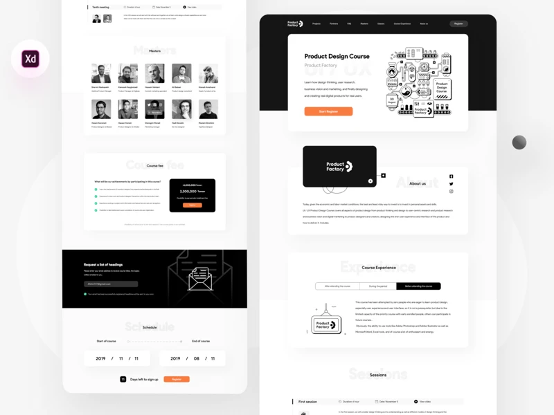 Product Factory Landing Page for Adobe XD freebie preview