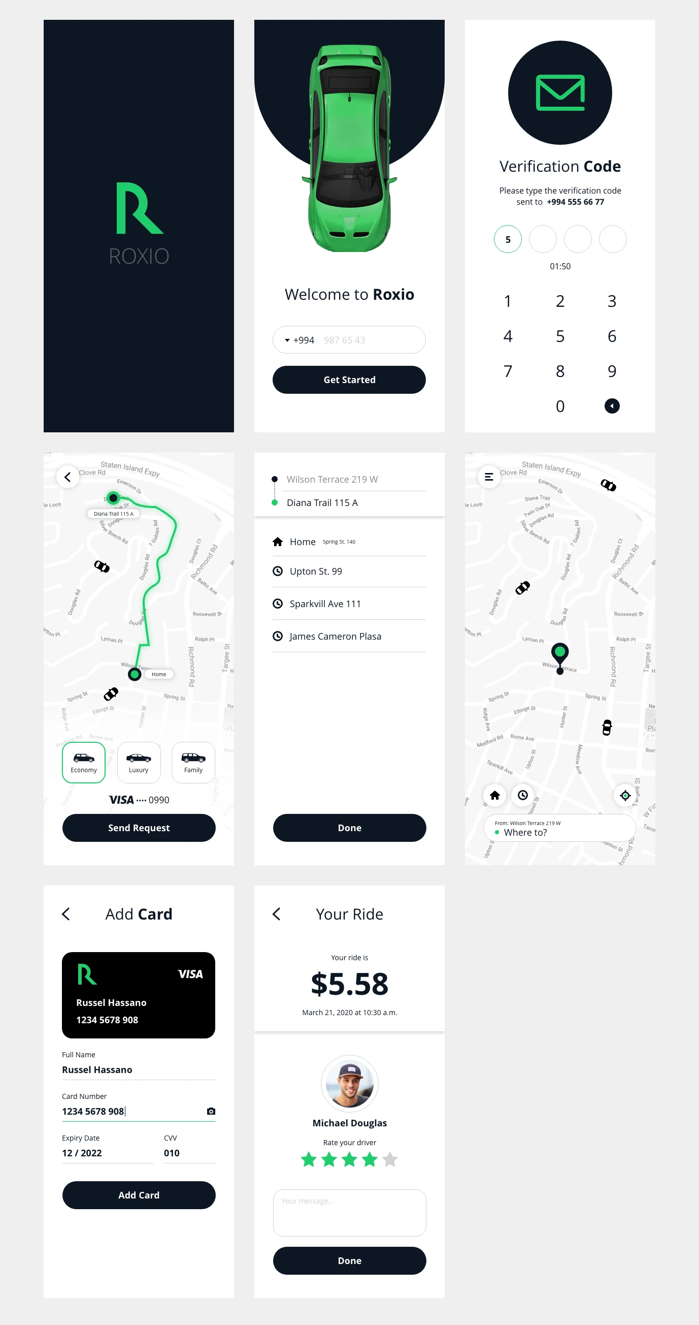 Roxio - Free Taxi App for Adobe Xd - 1