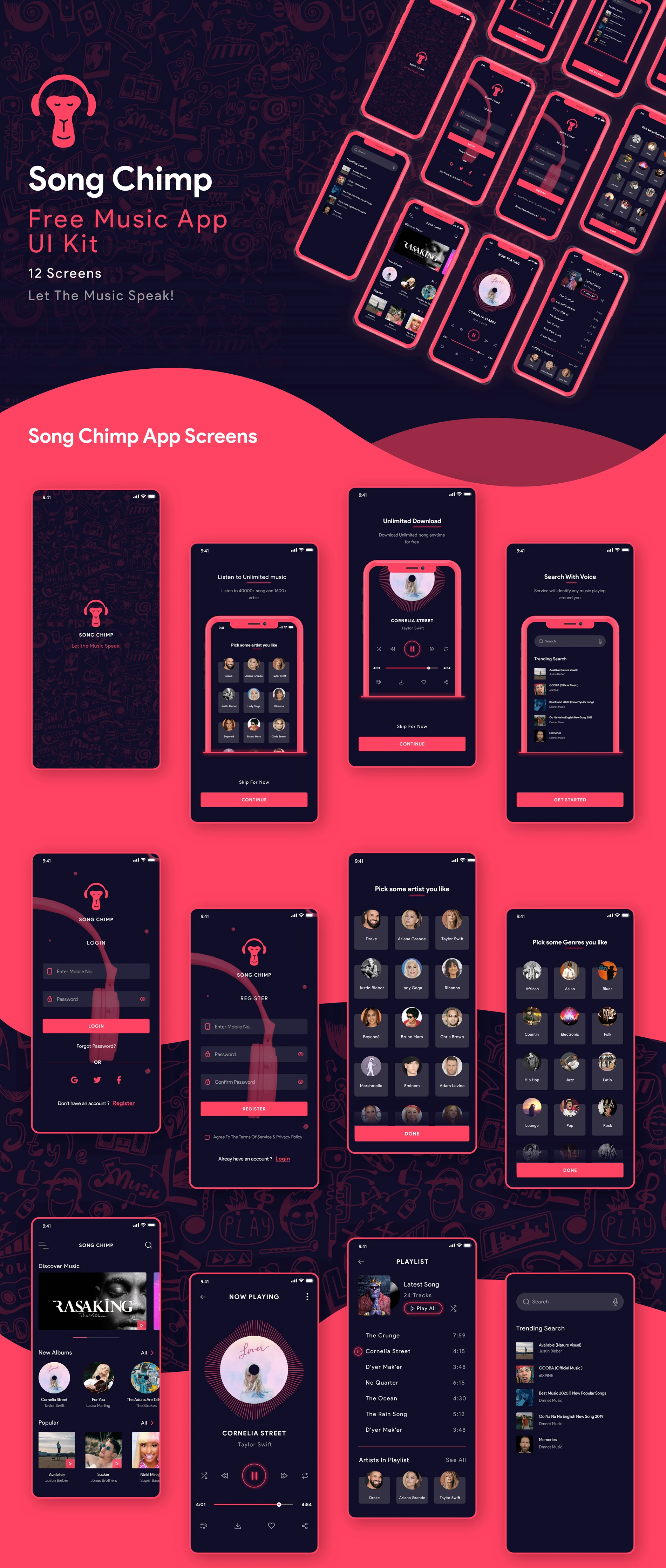 Song Chimp - Free Music App for Adobe XD - 1