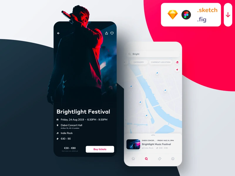 Ticketapp - Figma and Sketch Template freebie preview