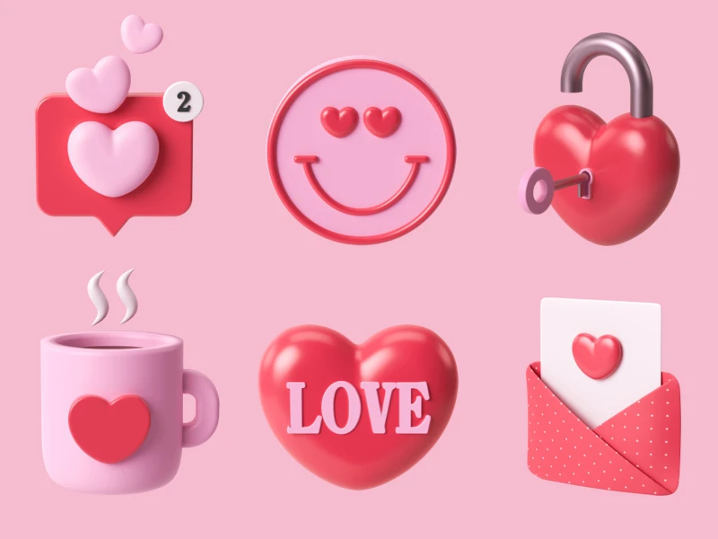 Valentine's Day 3D Free Illustrations for Figma freebie preview