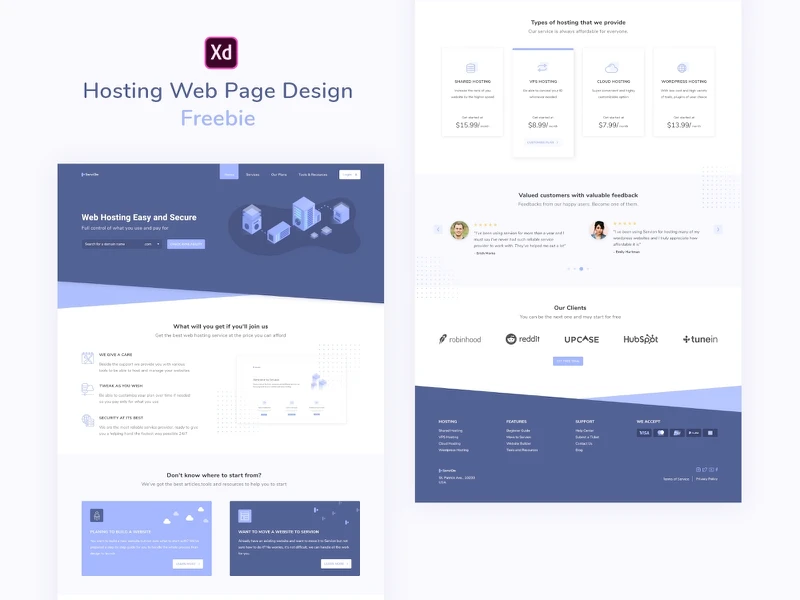 Web Hosting Landing Page for Adobe XD freebie preview