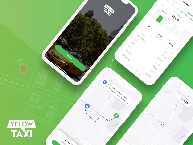 Yelow Taxi Driver App for Adobe XD freebie preview
