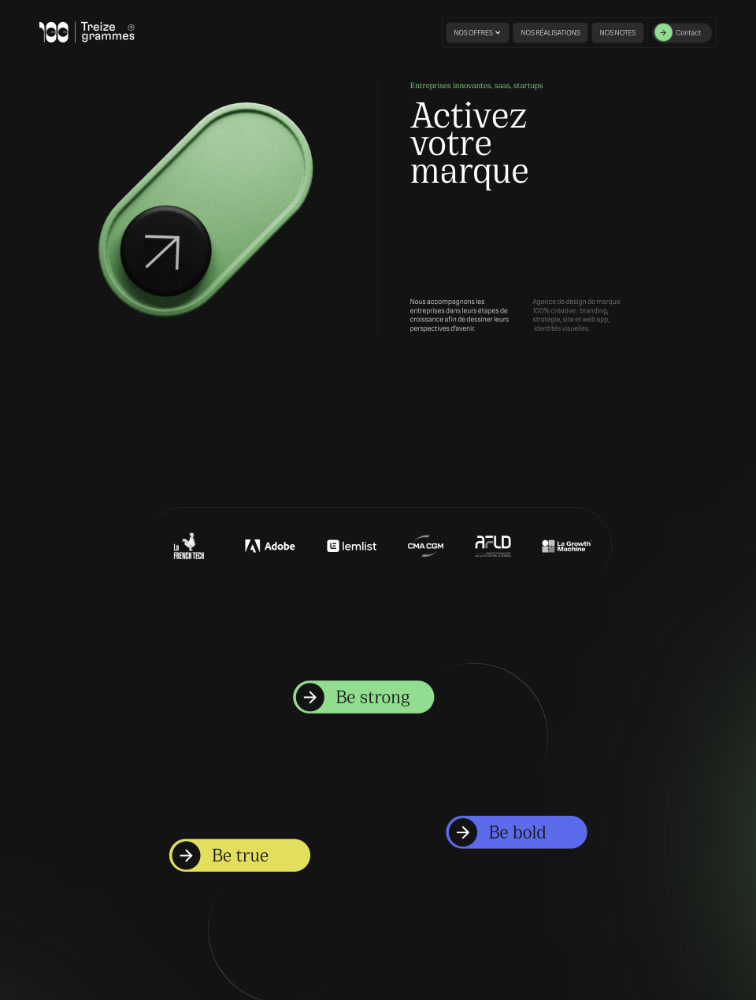 Treize grammes Landing Page Design