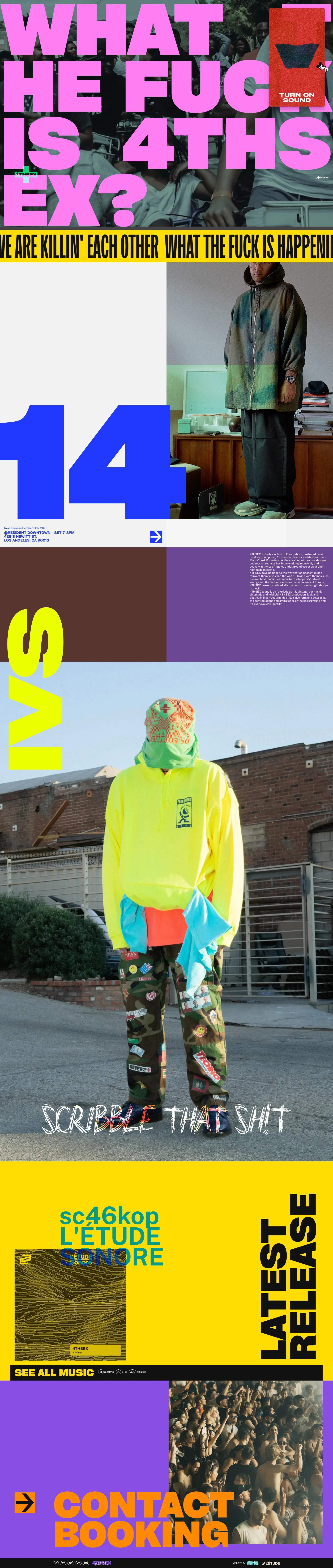 4THSEX Landing Page Example: Official website and audio-visual platform of electronic and Techno artist 4THSEX a.k.a. Jean Marc Virard. A fully immersive experience in 4THSEX world.