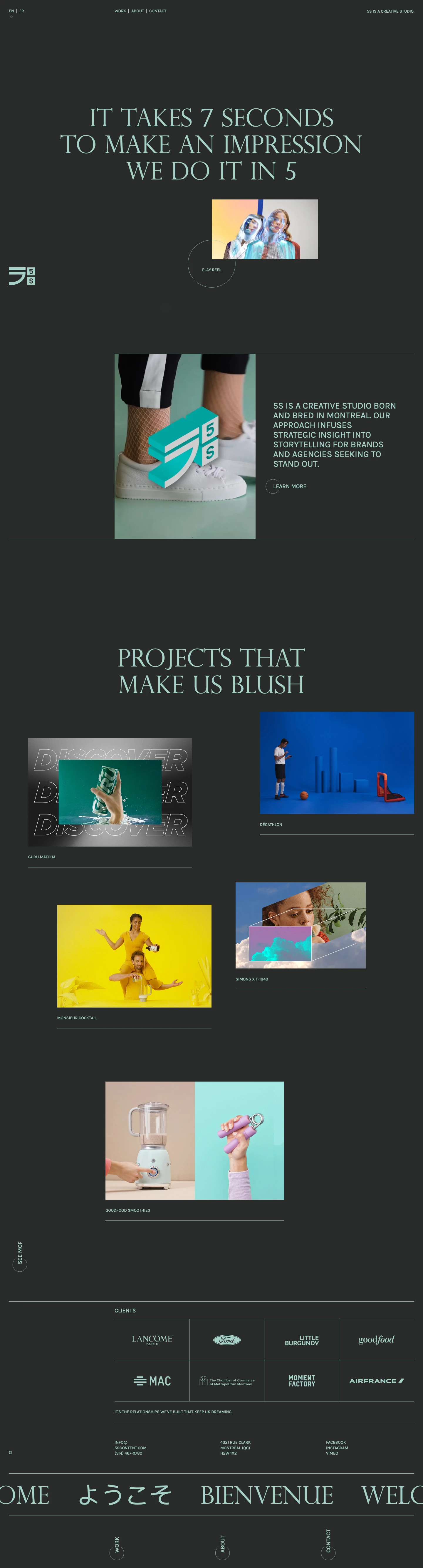 5S Landing Page Example: 5S is a full-service creative studio with no hidden agenda. Fuelled by transparency and insights, we help our clients break boundaries. Simply put - we create content that converts.Most importantly, 5S cares as much about elevating your brand or agency as it does about producing projects that wow, move and excite audiences. Ready to make an impression together?