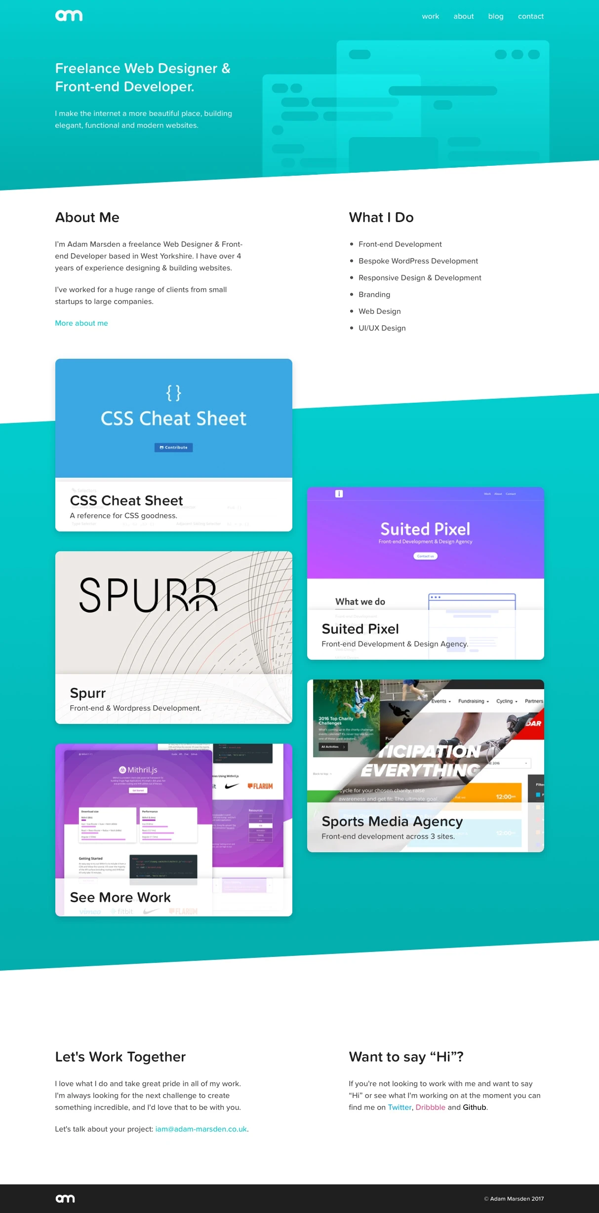 Adam Marsden Landing Page Example: I make the internet a more beautiful place, building elegant, functional and modern websites.