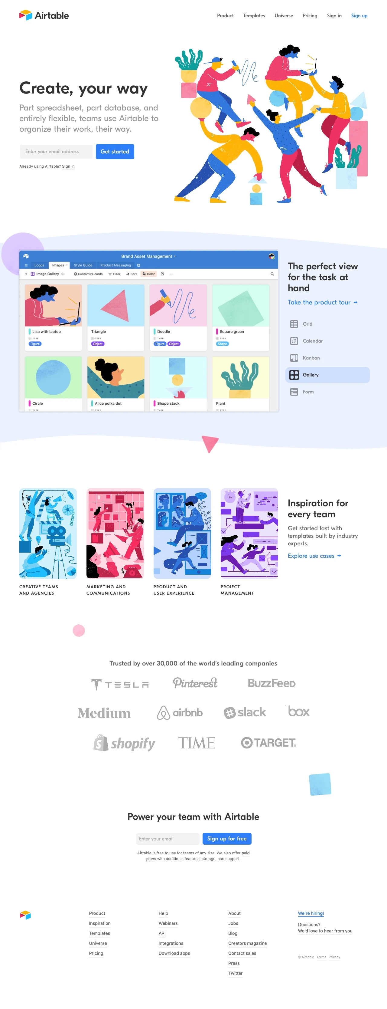 Airtable Landing Page Example: Airtable works like a spreadsheet but gives you the power of a database to organize anything. Sign up for free.