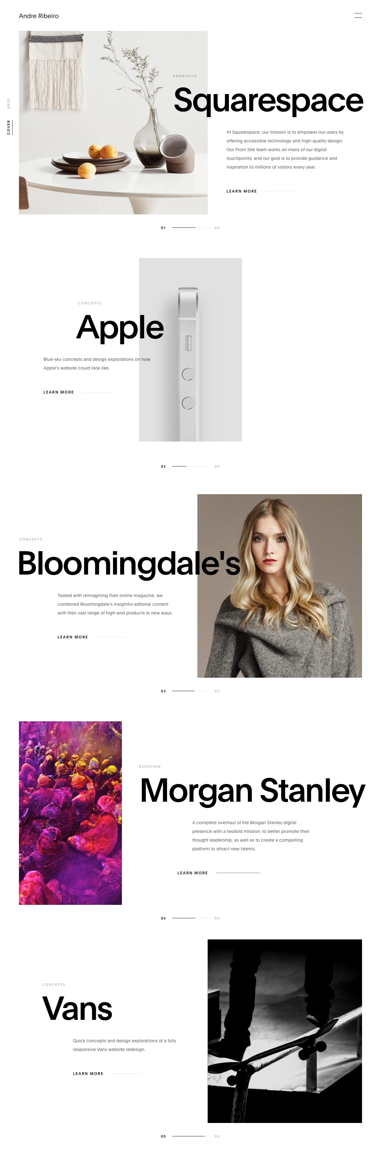 Andre Ribeiro Landing Page Example: Brazilian born Designer and Art Director living in Brooklyn, New York.