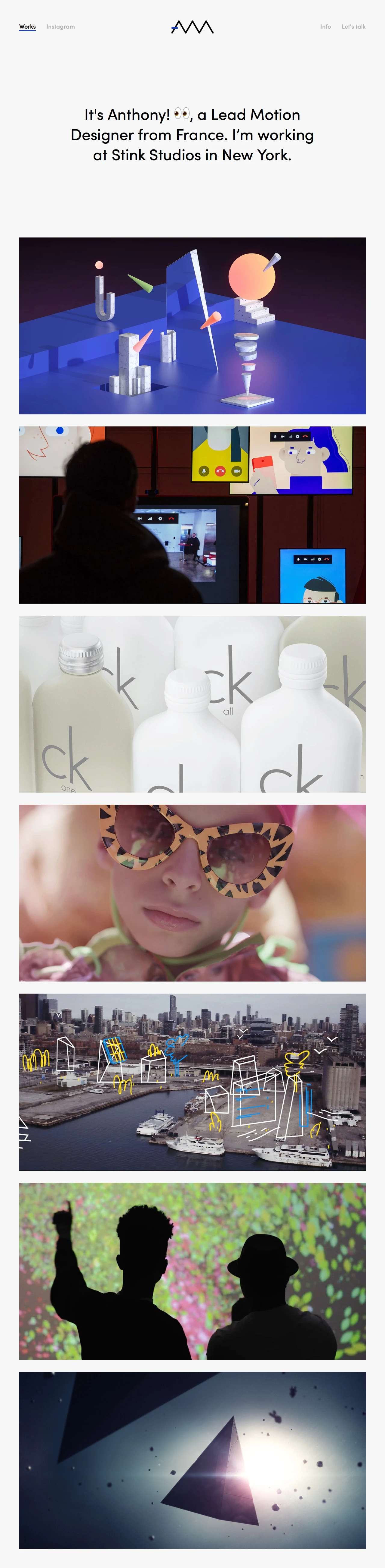 Anthony Méric Landing Page Example: It's Anthony! 👀, a Lead Motion Designer from France. I’m working at Stink Studios in New York.