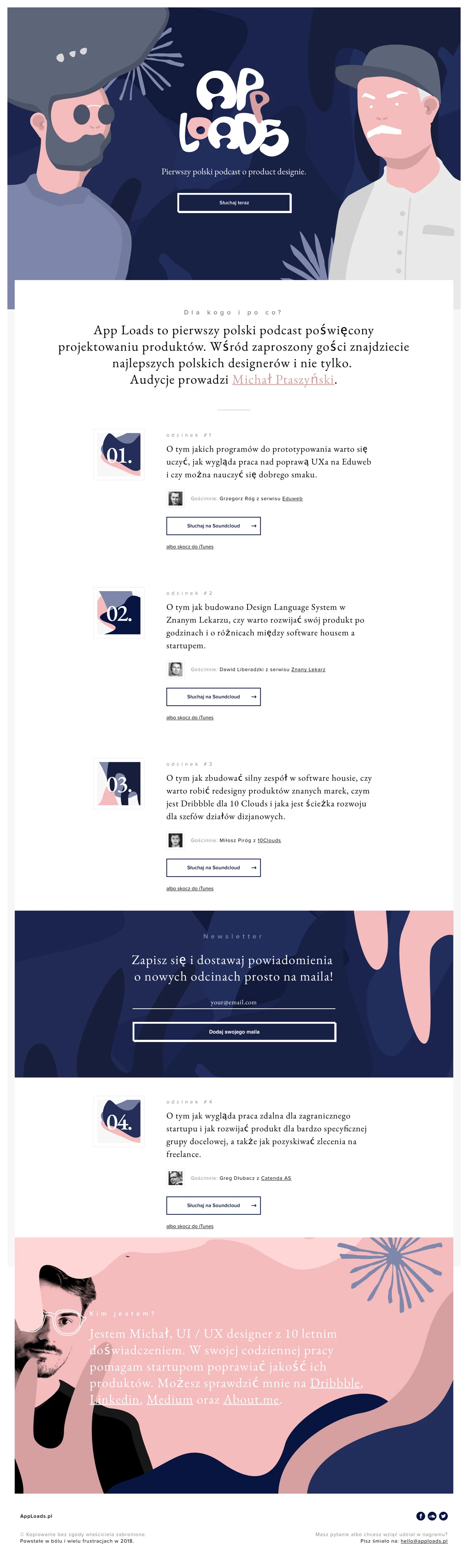 App Loads Podcast Landing Page Example: App Loads is the first Polish podcast dedicated to product design. Among invited guests you will find the best Polish designers and more. 