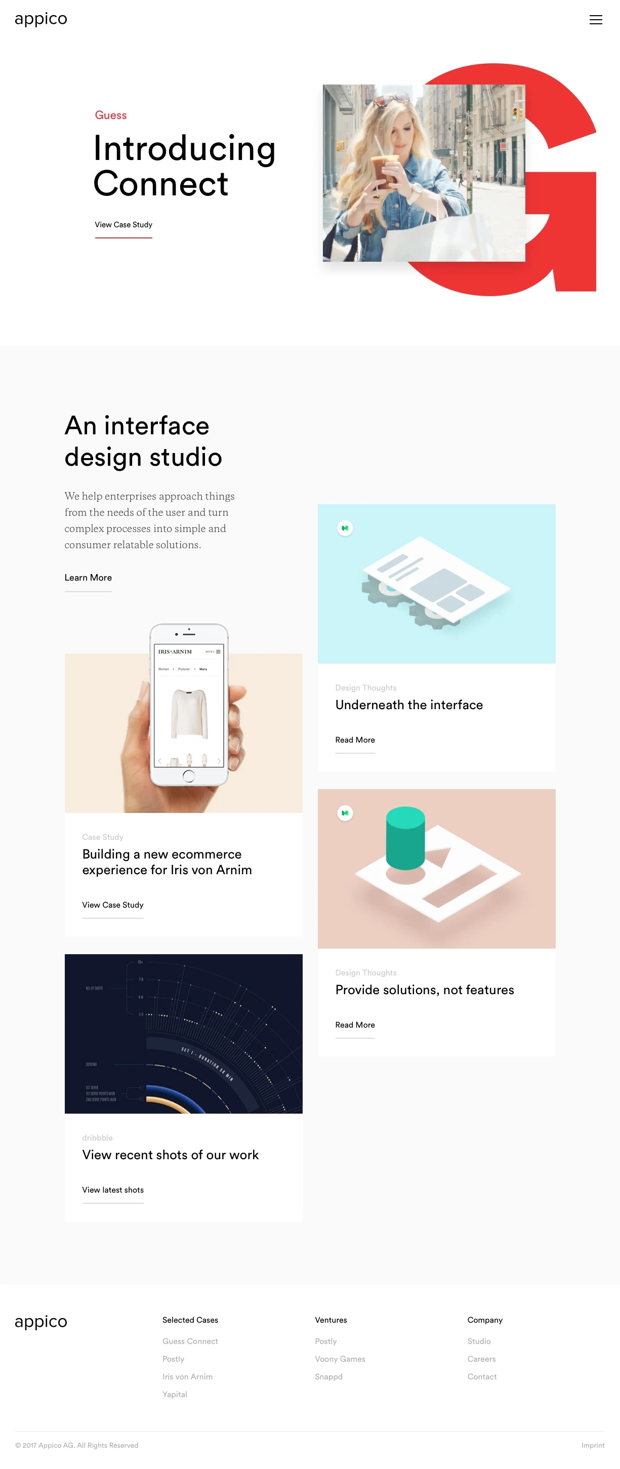 Appico Landing Page Example: Appico is a user experience and interface design studio. We help enterprises approach things from the needs of the user and turn complex processes into simple and consumer relatable solutions.