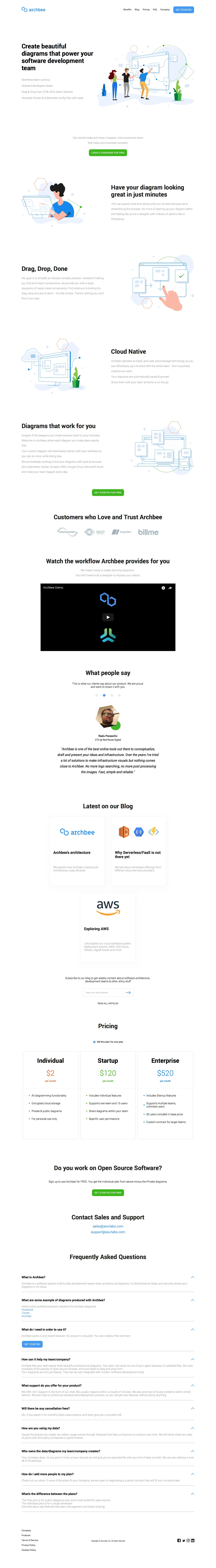 Archbee Landing Page Example: Create beautiful diagrams that power your software development team. Systems architecture, network, flowchart, class/type diagrams. Get started today and have a happier, more productive team that helps your business succeed