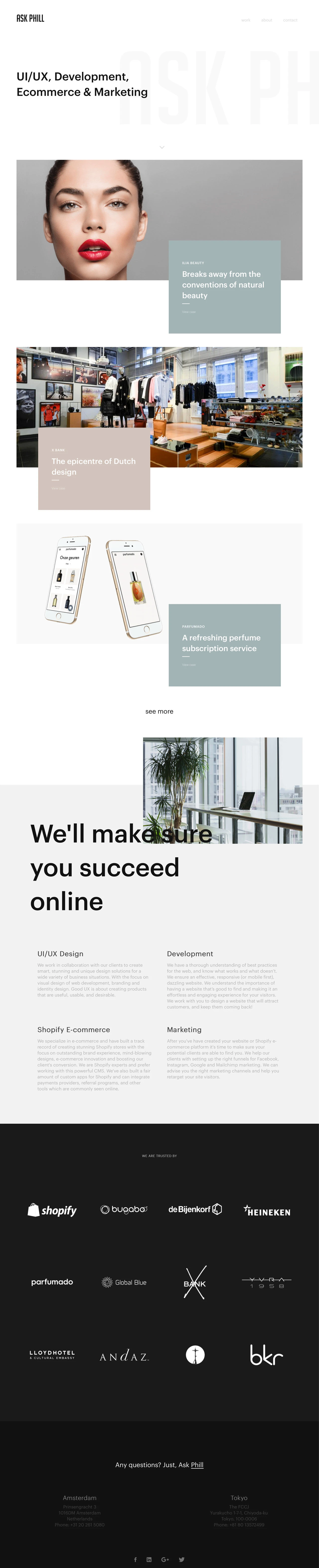 Ask Phill Landing Page Example: Ask Phill, the digital creative agency, that collaborates with brands and directs them through the challenging digital environment.