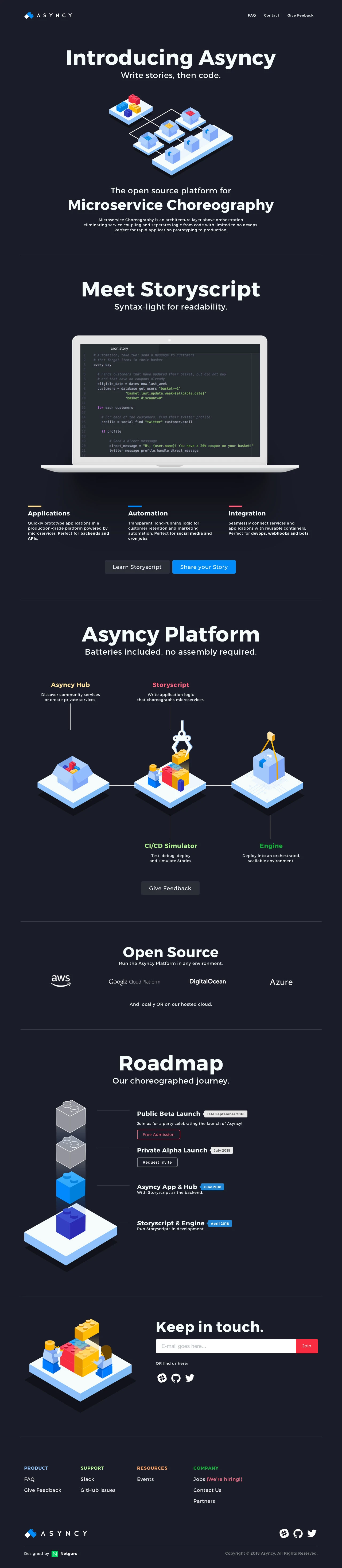 Asyncy Landing Page Example: Asyncy is the platform for microservice choreography. Rapidly prototype applications into production with choreographed microservices.
