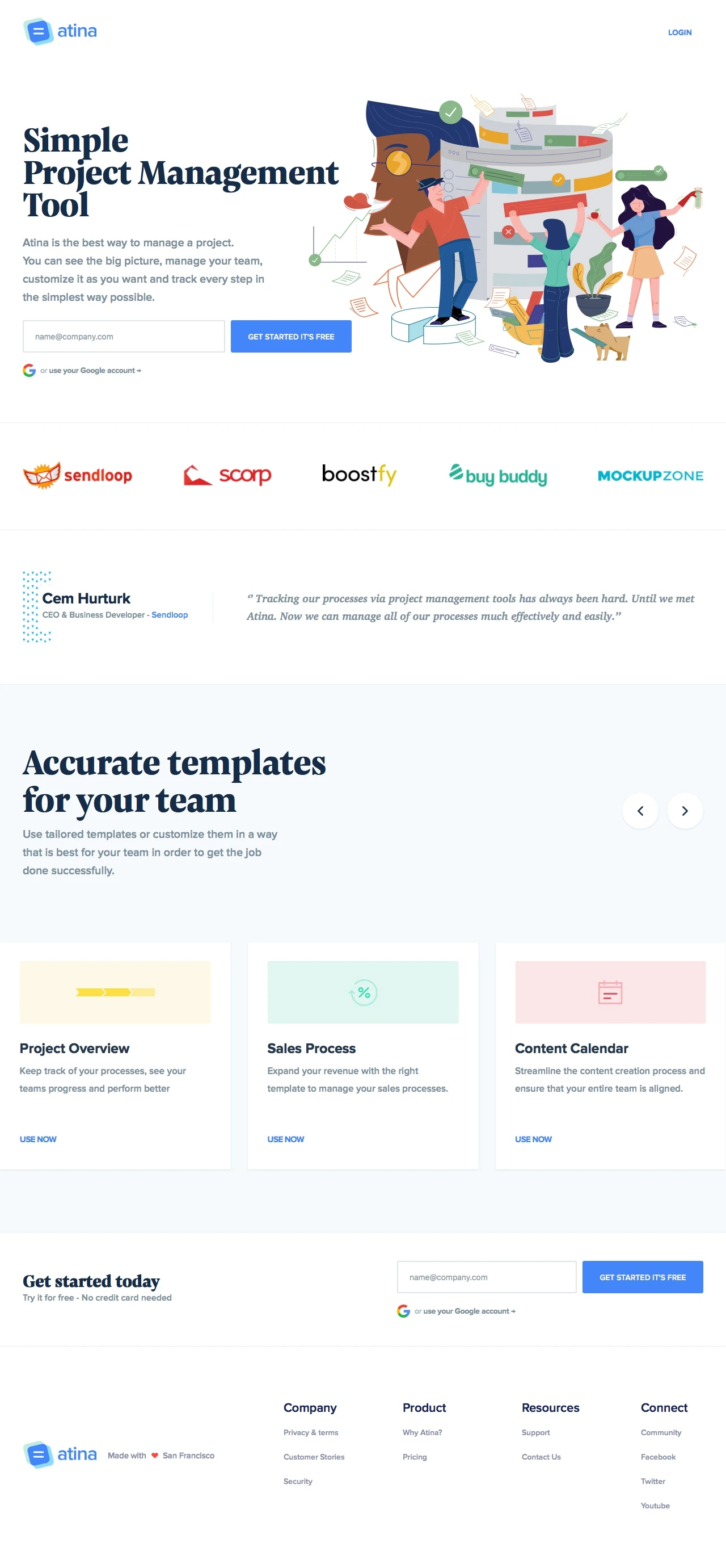 Atina Landing Page Example: Atina is the best way to manage a project. You can see the big picture, manage your team, customize it as you want and track every step in the simplest way possible.