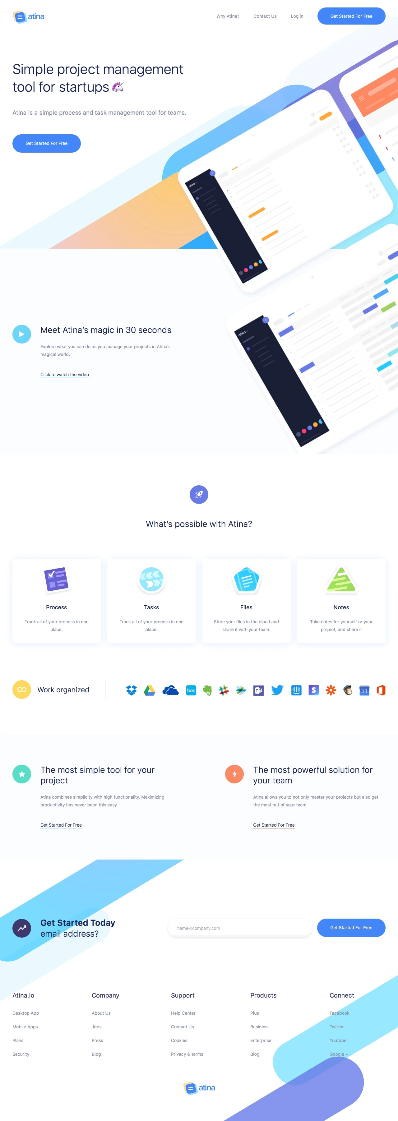 Atina Landing Page Example: Atina is a simple process and task management tool for teams.
