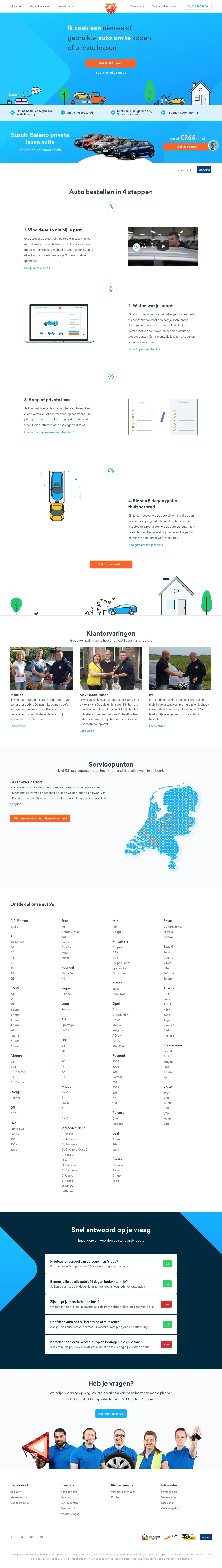 auto.nl Landing Page Example: You can go anywhere. We deliver all our cars with warranty and a free service.