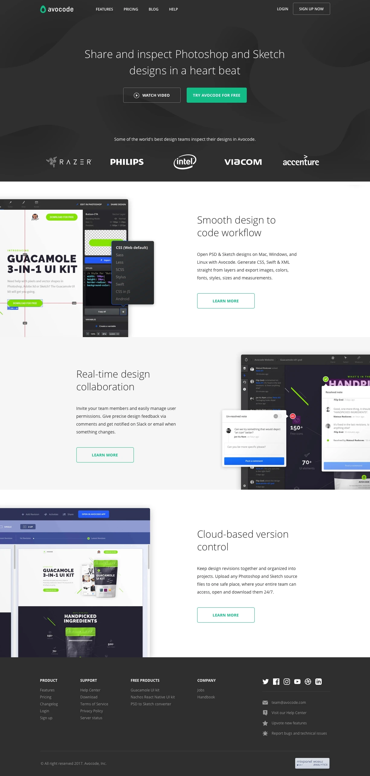 Avocode Landing Page Example: PSD & Sketch designs to web, iOS and Android code
