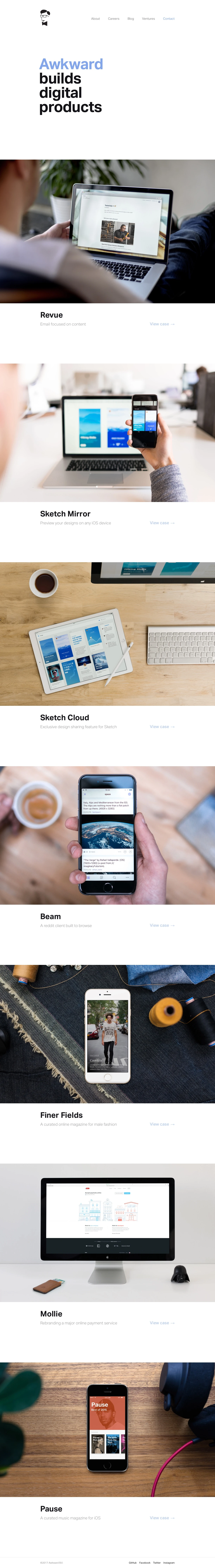 Awkward Landing Page Example: Awkward is a digital design and development company. We believe building something great is about finding the perfect balance between design, technology and strategy.