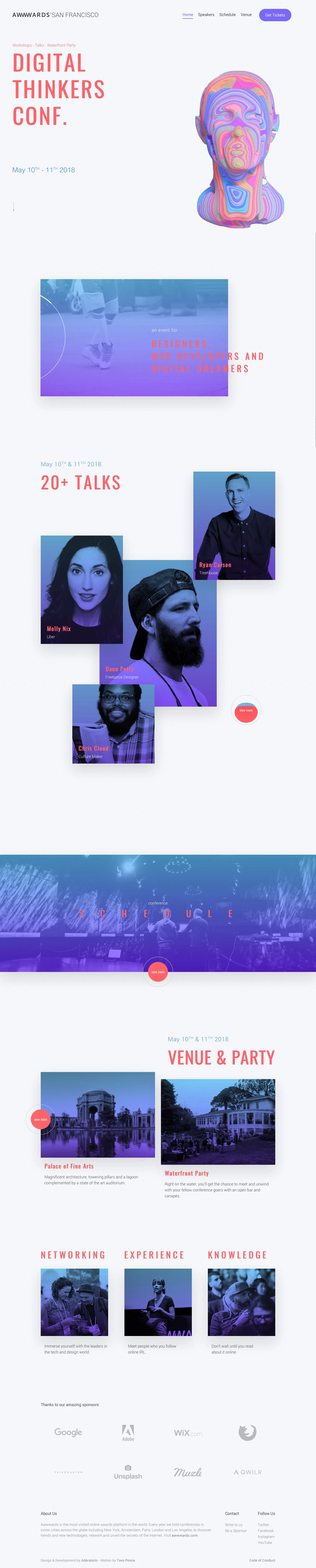 Digital Thinkers Conf Landing Page Example: Two exciting days with some of the most influential speakers of the industry, who inspire, teach, and guide us as we face the many challenges and opportunities which lie ahead in the future of the web.