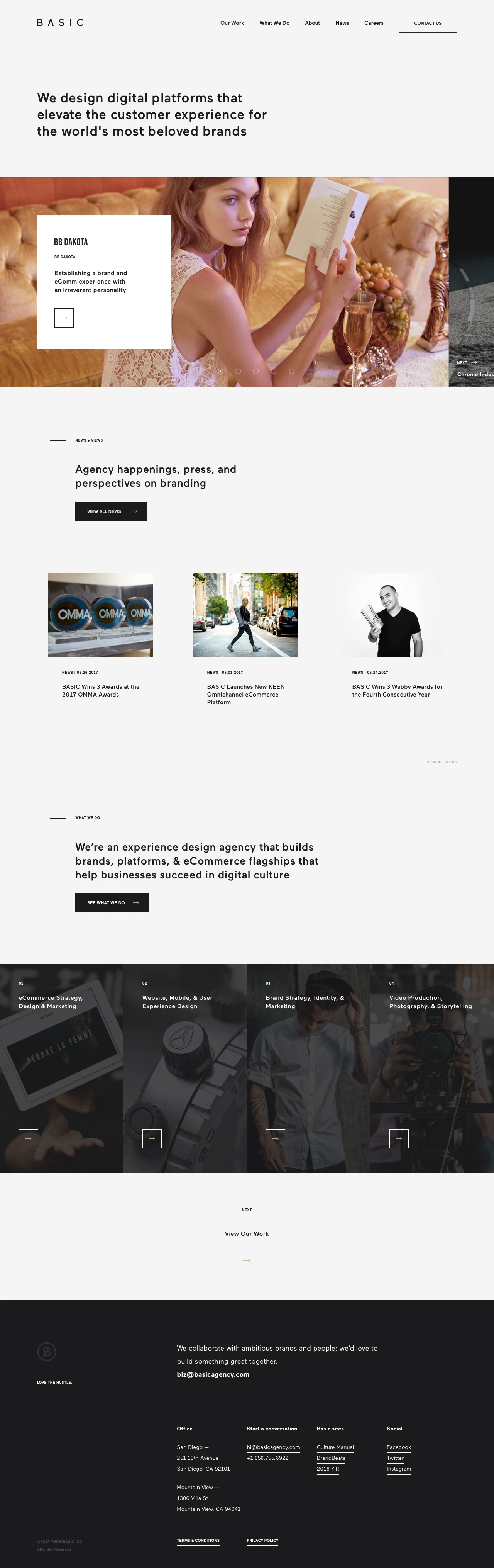 Basic Agency Landing Page Example: BASIC is a brand strategy and digital design agency, building brands that matter in culture.