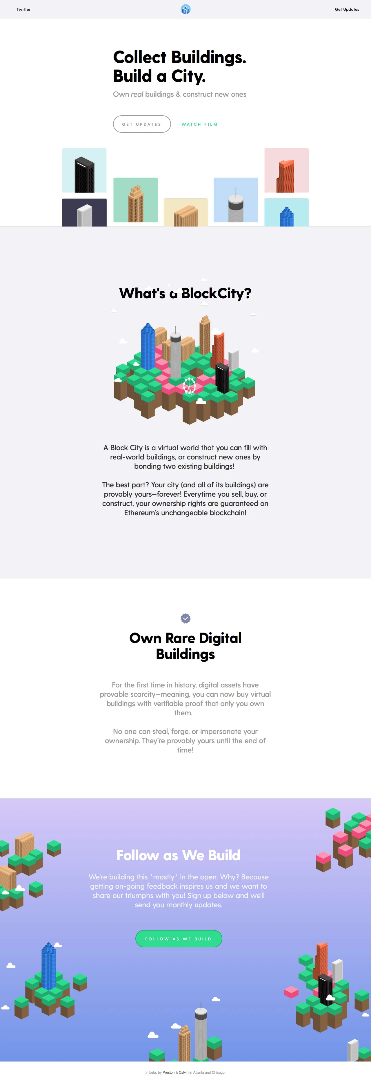 Block Cities Landing Page Example: Collect Buildings. Build Cities
