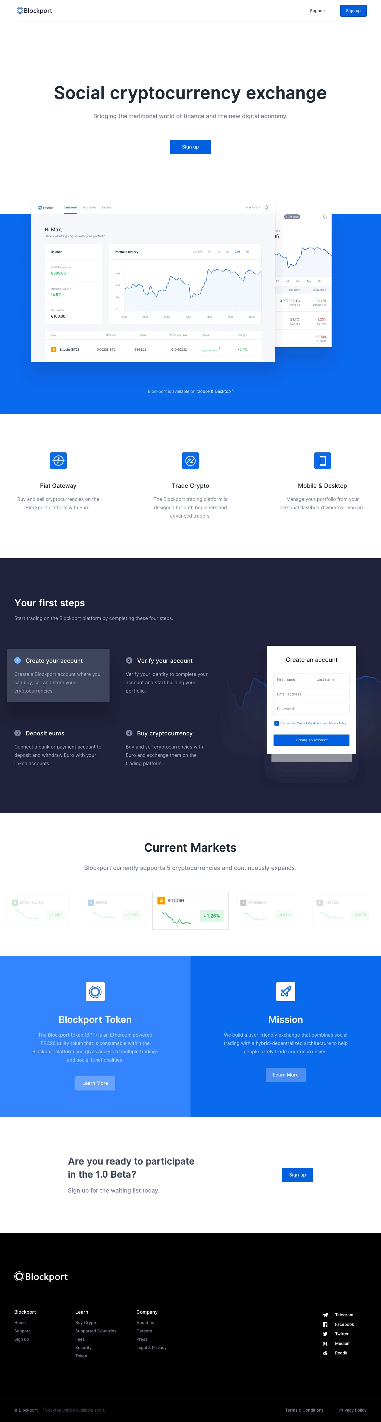 Blockport Landing Page Example: Follow experienced traders and copy their moves, or become the influencer and earn Blockport Tokens.