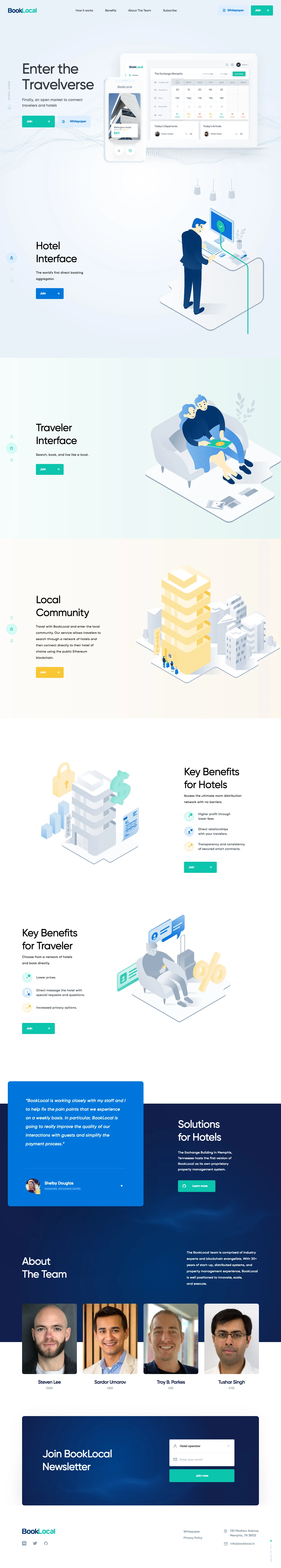 BookLocal Landing Page Example: The world's first direct booking aggregator for hotel room distribution and inventory management.