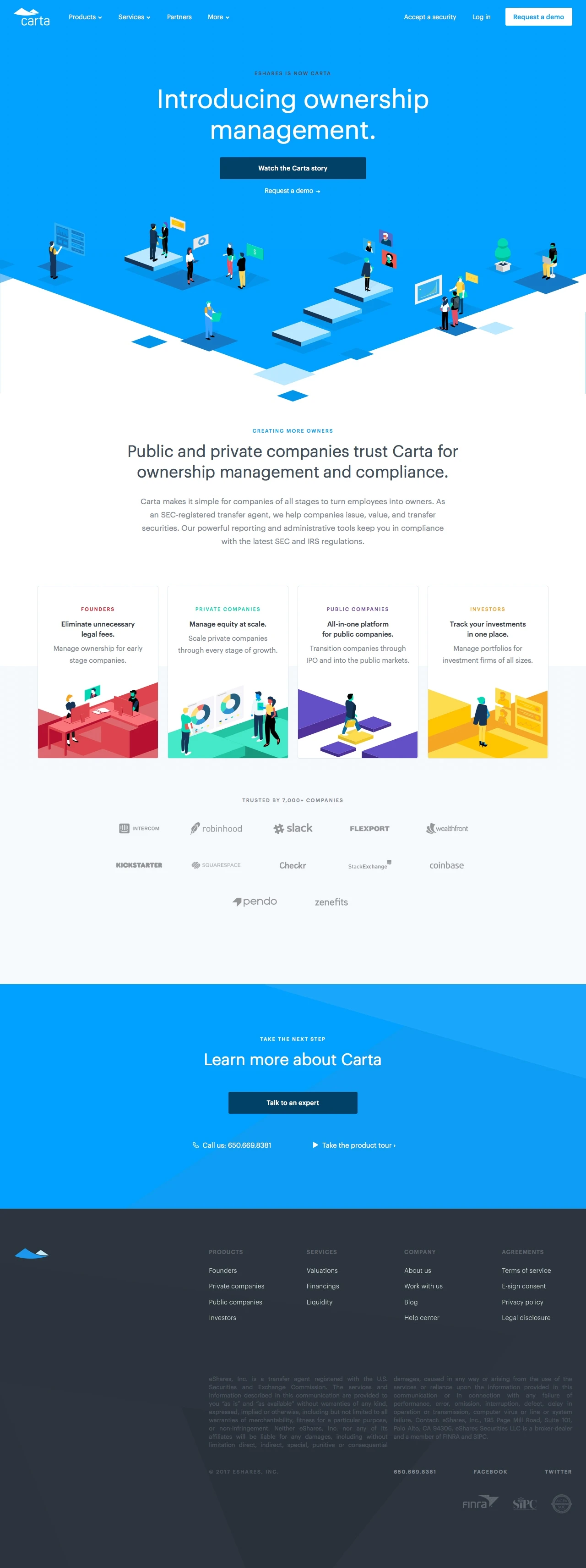 Carta Landing Page Example: Carta makes it simple for companies of all stages to turn employees into owners.