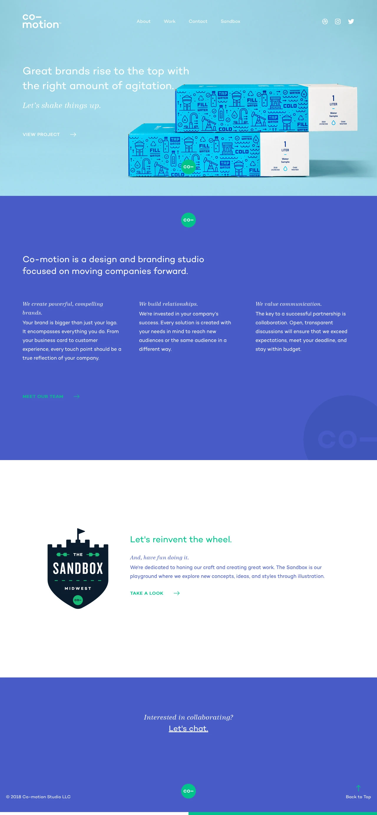Co-motion Landing Page Example: Co-motion is a design and branding studio focused on moving companies forward.