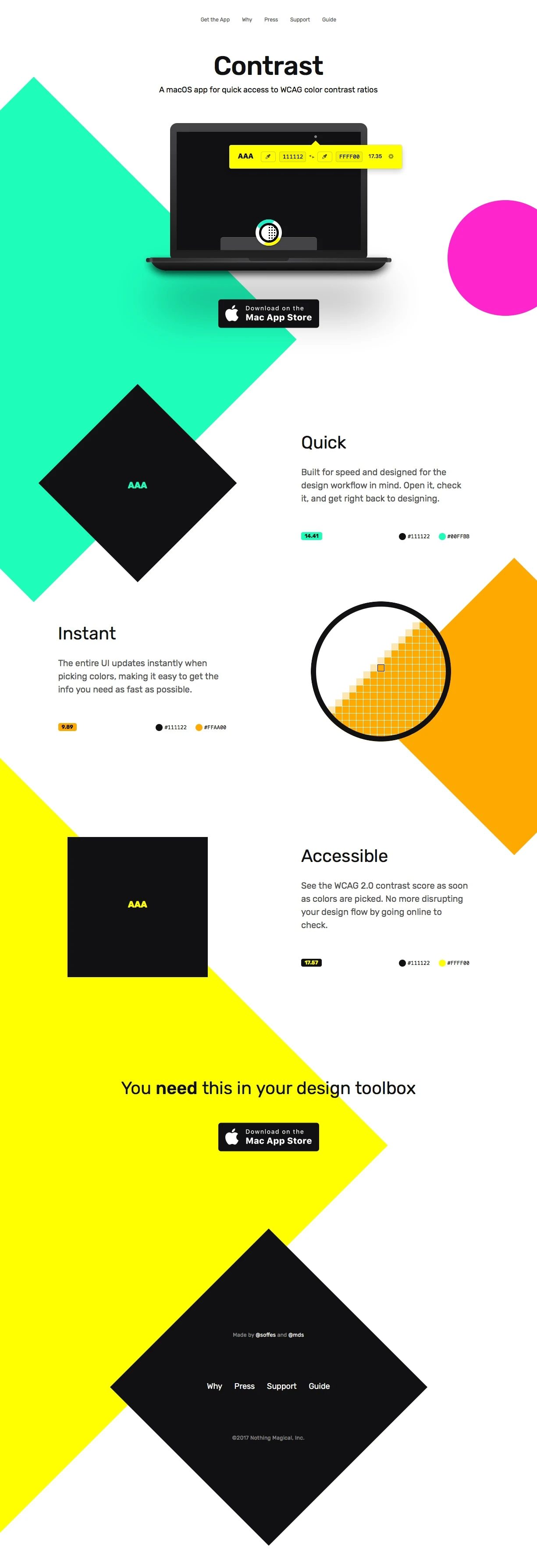 Contrast Landing Page Example: A macOS app for quick access to WCAG color contrast ratios