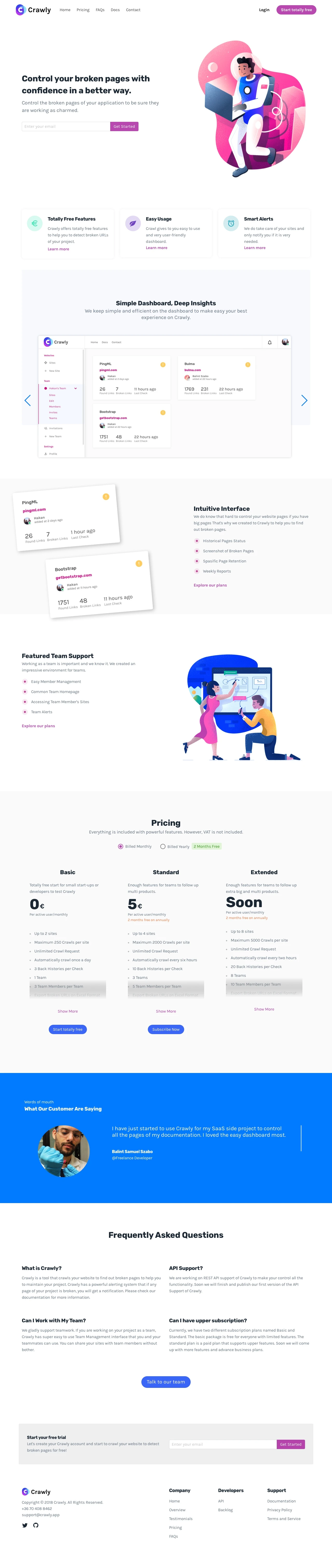 Crawly Landing Page Example: Control your broken pages with confident in a better way