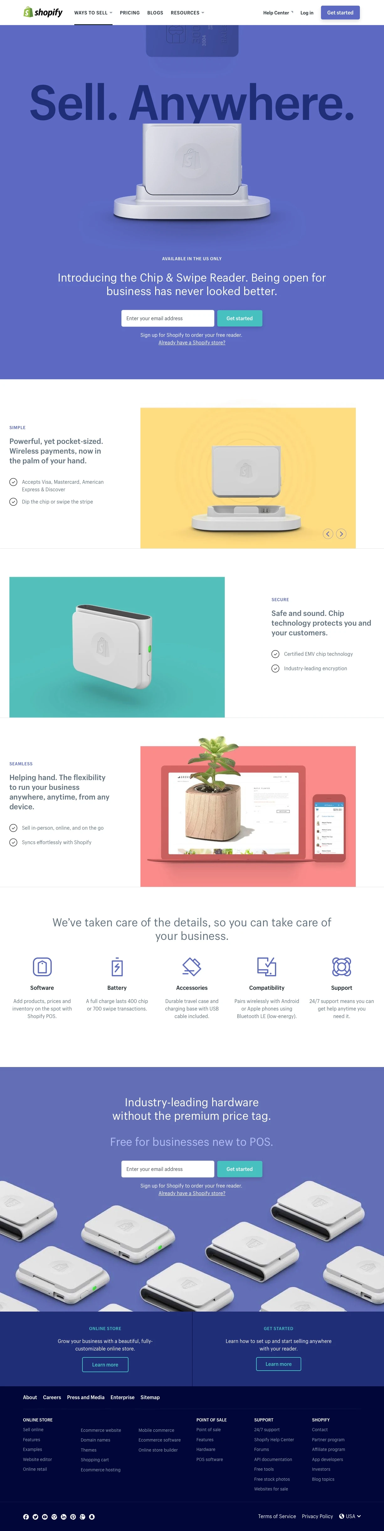 Credit Card Reader Landing Page Example: Introducing the Chip & Swipe Reader. Being open for business has never looked better.